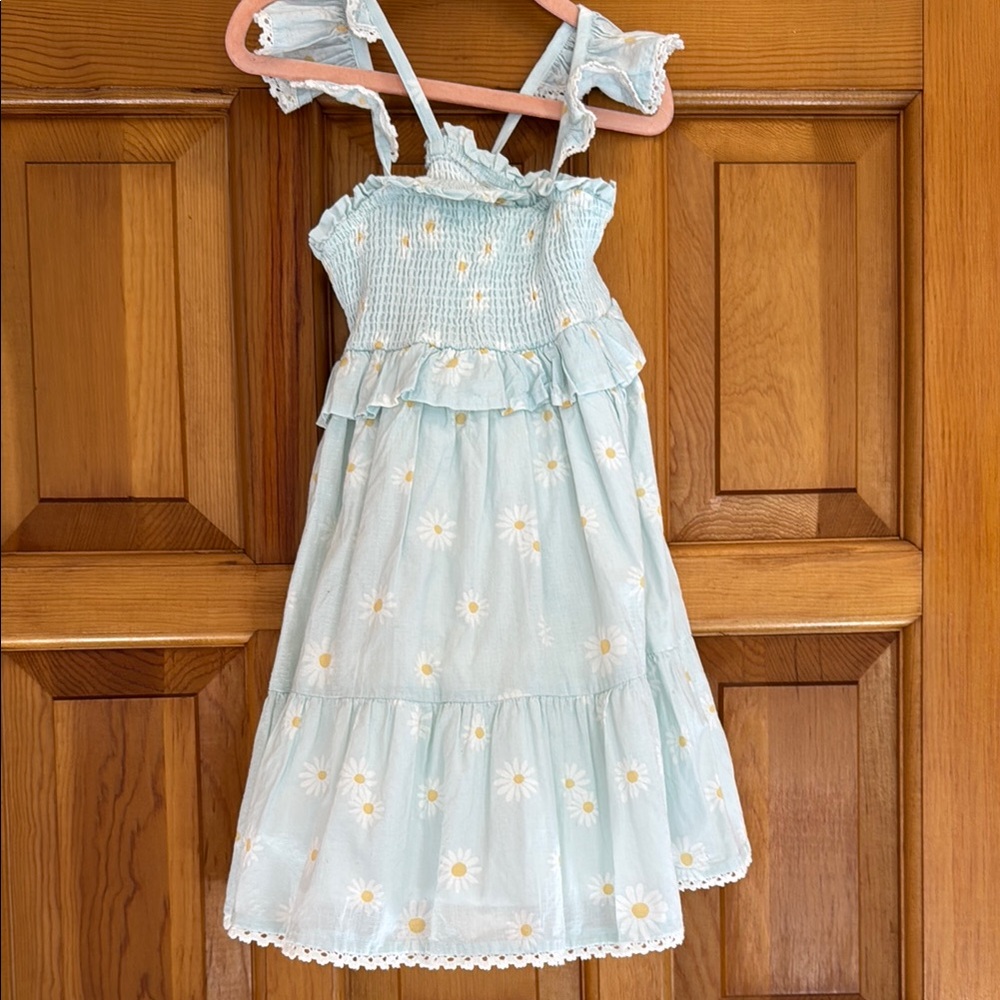 Charming Kids Dress in Light Blue with Daisies